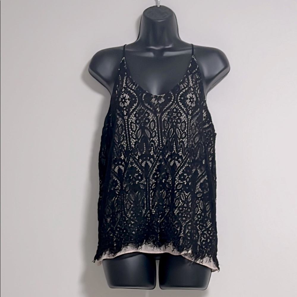 Ann Taylor Loft Stained Glass Black Lace Strappy Cami- nude lining. Size LP